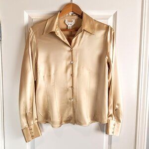 Talbots Petites Golden Yellow Silk Charmeuse Long Sleeve Blouse